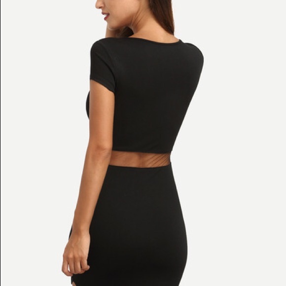 1 LEFT!Black Cap Sleeve Mesh Insert Bodycon Dress - Picture 4 of 7